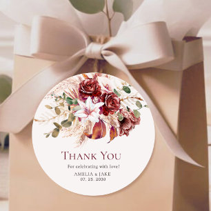 Sticker Rond Élégante enveloppe de mariage Burgundy Blush Flora