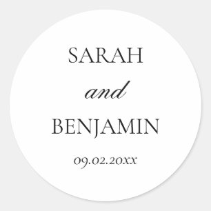 Sticker Rond Élégante Enveloppe de Mariage Simple Noir & Blanc