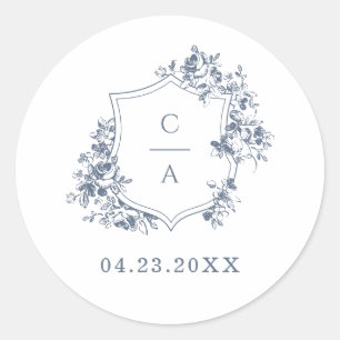 Sticker Rond Élégante enveloppe Rose Bleue Botanique Crest