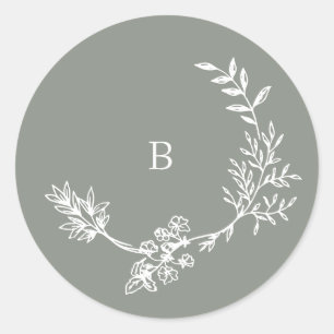 Sticker Rond Élégante enveloppe Sage vert Floral Monogramme Wre