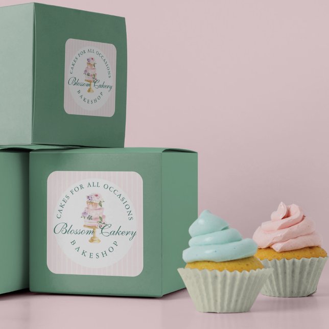 Sticker Rond Elégante et chic Aquarelle rose florale boulangeri (Créateur téléchargé)