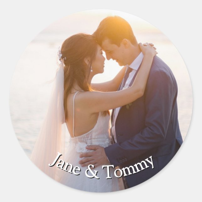 Sticker Rond Élégante Faire-part de mariage ronde personnalisée (Devant)