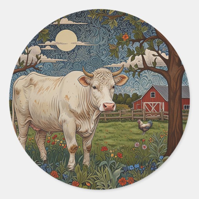 Sticker Rond Élégante ferme de vache chic à la campagne (Devant)