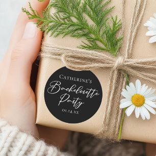 Sticker Rond Élégante Fête de Bachelorette Minimaliste Noir et 