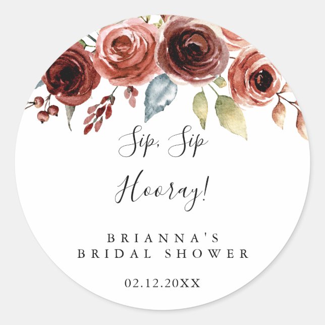 Sticker Rond Élégante Fête de Mariage Florale Sip Sip Hourra Pr (Devant)