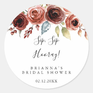 Sticker Rond Élégante Fête de Mariage Florale Sip Sip Hourra Pr