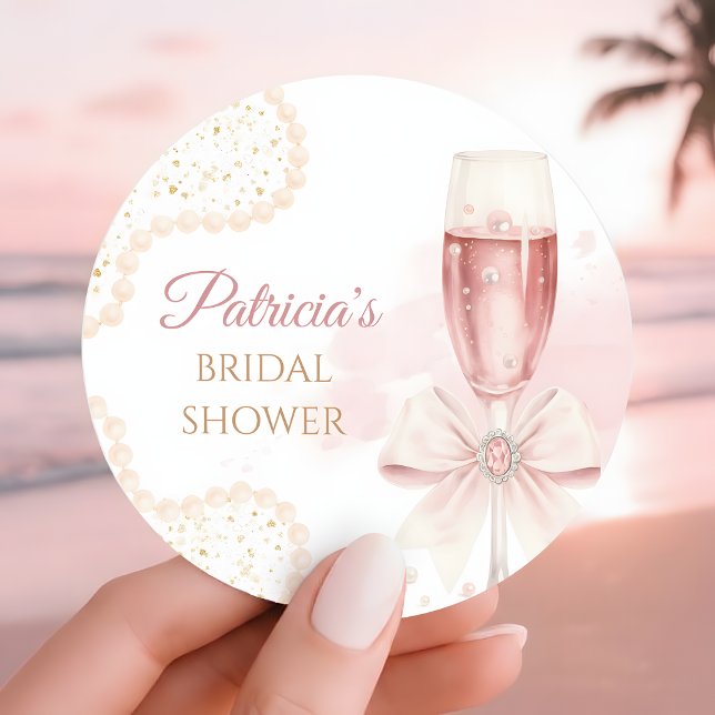 Sticker Rond Élégante Fête de Mariage Perles & Prosecco (Créateur téléchargé)