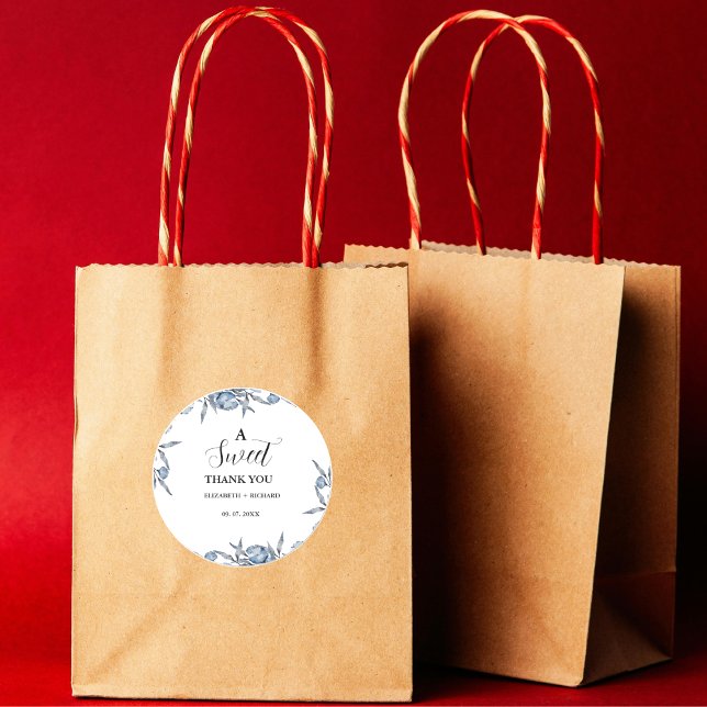 Sticker Rond Élégante fête de Merci doux Bleu Botanique (Créateur téléchargé)