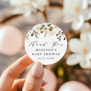Sticker Rond Élégante Fête de Naissance aux Magnolias Aquarelle