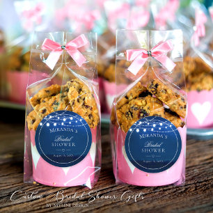 Sticker Rond Elégante Fête des mariées Bleue Nuit & Chaîne Lumi