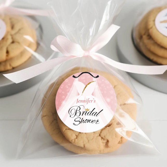 Sticker Rond Élégante Fête des mariées de robe Mariage rose et  (Dridal Shower Favor Sticker)