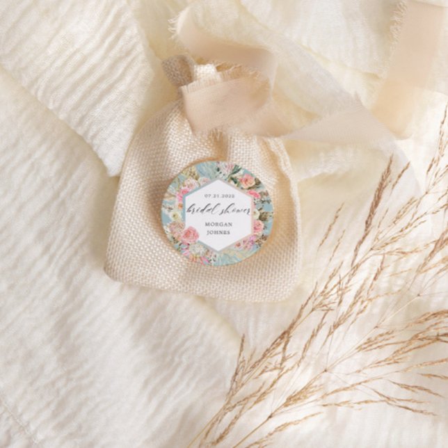 Sticker Rond Élégante Fête des mariées florale Bohème Blush (Créateur téléchargé)