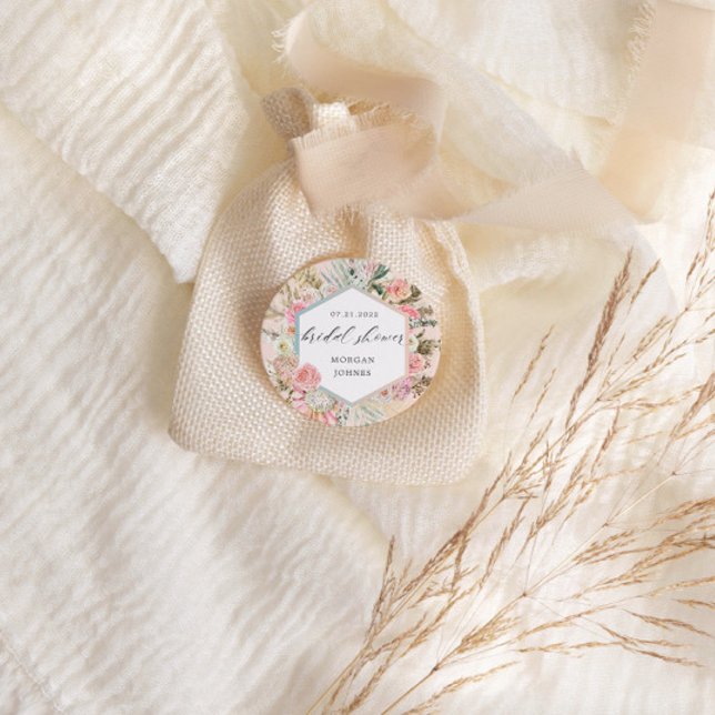 Sticker Rond Élégante Fête des mariées florale Bohème Blush (Créateur téléchargé)