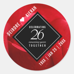 Sticker Rond Élégante fête du 26e anniversaire du Mariage Rose