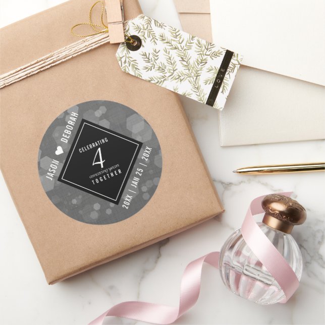Sticker Rond Élégante fête du 4e anniversaire du Mariage de lin (Cadeaux)
