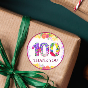 Sticker Rond Elégante Fête Florale 100e Anniversaire / 100 Ans