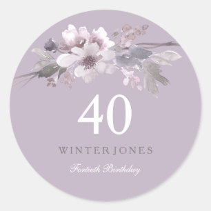 Sticker Rond Élégante fête florale violette 40e anniversaire