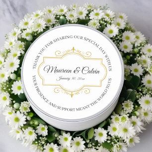 Sticker Rond Elégante Filigree or sur blanc, Mariage