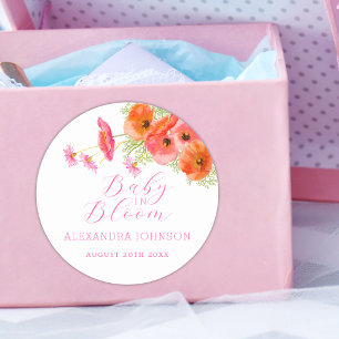 Sticker Rond Élégante Fille Fleur Baby Shower
