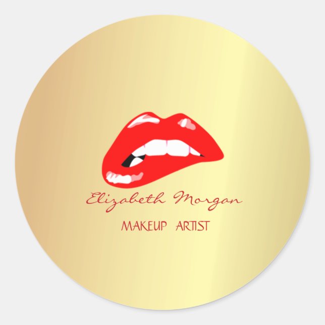 Sticker Rond Élégante Fille Modérée,Faux Or,Lèvres Rouges (Devant)