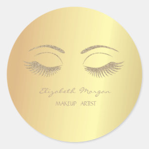 Sticker Rond Elégante Fille Moderne, Faux Gold, Faux Lashes