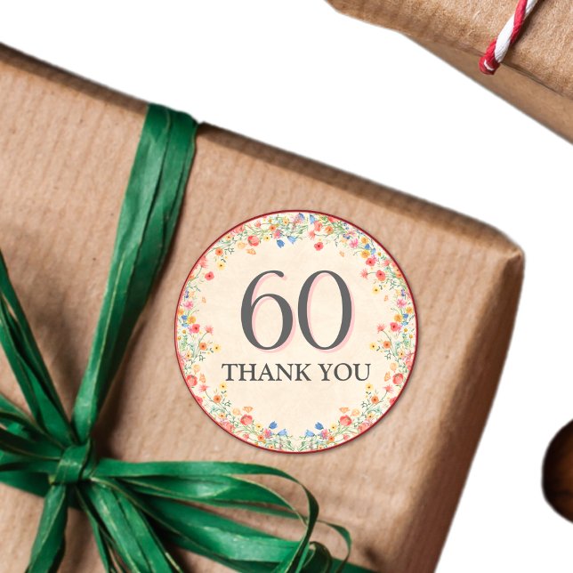 Sticker Rond Élégante Fleur 60 ans Fête Florale 60e anniversair (Créateur téléchargé)