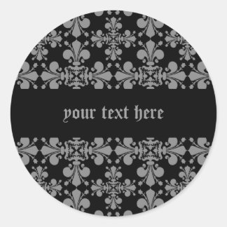 Sticker Rond Elégante fleur de lis gothique damassé noir et gri