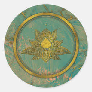 Sticker Rond Élégante fleur de Lotus d'or sur marbre