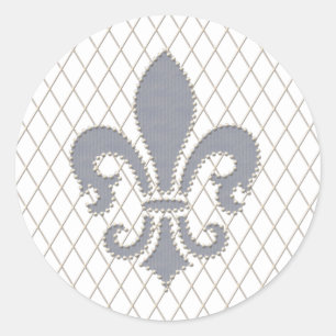 Sticker Rond Elégante fleur de Lys en gris et blanc
