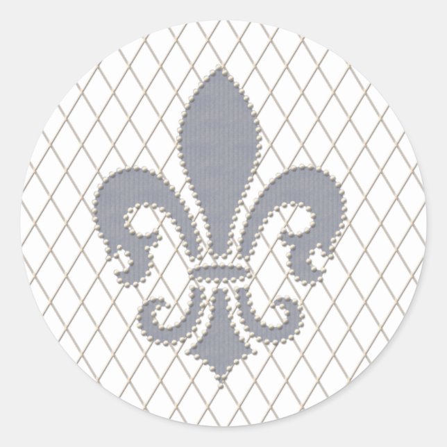 Sticker Rond Elégante fleur de Lys en gris et blanc (Devant)