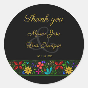 Sticker Rond Élégante Fleur de Noir d'Or Latino-Américain Remer