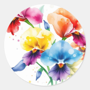 Sticker Rond Élégante fleur d'Iris avec éclaboussure d'aquarell