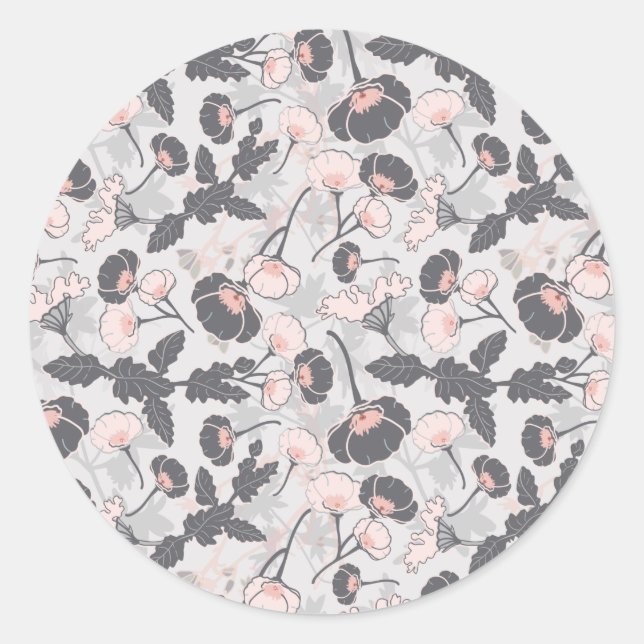 Sticker Rond Élégante Fleurs en gris rose féminin (Devant)