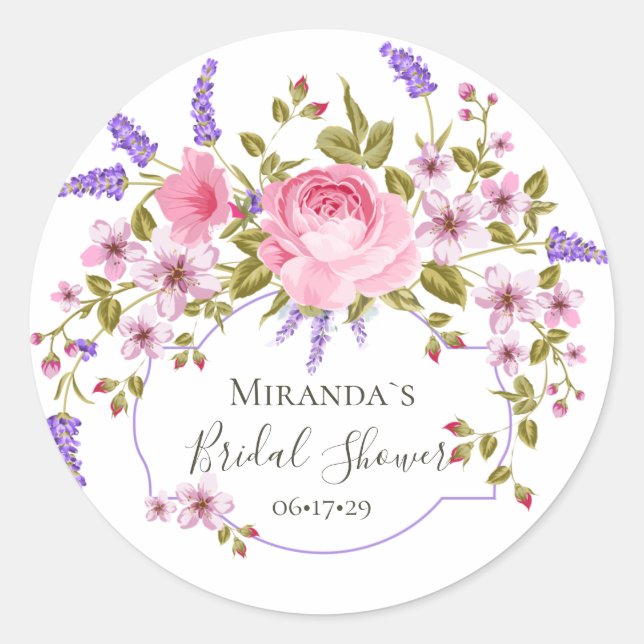 Sticker Rond Elégante Floral Purple Aquarelle Fête des mariées  (Devant)