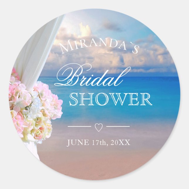 Sticker Rond Élégante Florale Océan Plage Été Mariage Shower (Devant)