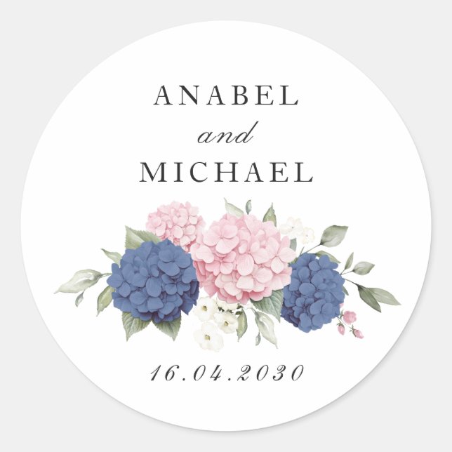 Sticker Rond Élégante Florale Rose & Hydrangea Bleu Enveloppe (Devant)