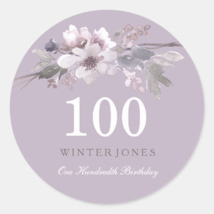 Sticker Rond Élégante florale violette 100e fête d'anniversaire