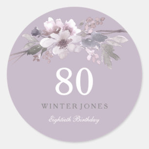 Sticker Rond Elégante florale violette 80e fête d'anniversaire