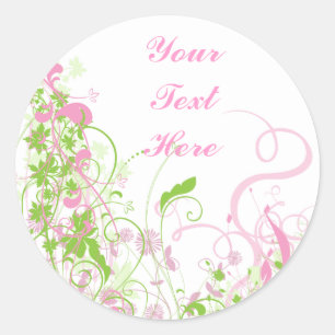 Sticker Rond Élégante Flore rose et verte & Fils