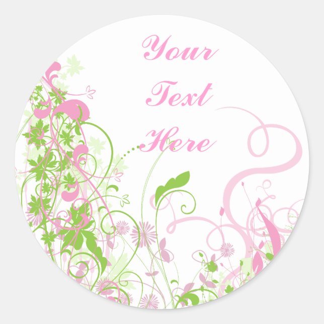 Sticker Rond Élégante Flore rose et verte & Fils (Devant)