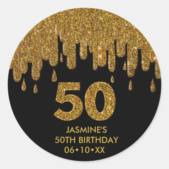 Sticker Rond Elégante Glam 50e anniversaire Parties scintillant (Devant)