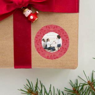 Sticker Rond Élégante gloire rouge à Dieu Photo de Noël botaniq