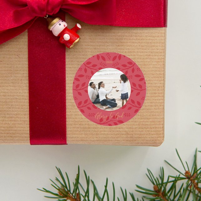 Sticker Rond Élégante gloire rouge à Dieu Photo de Noël botaniq (Créateur téléchargé)