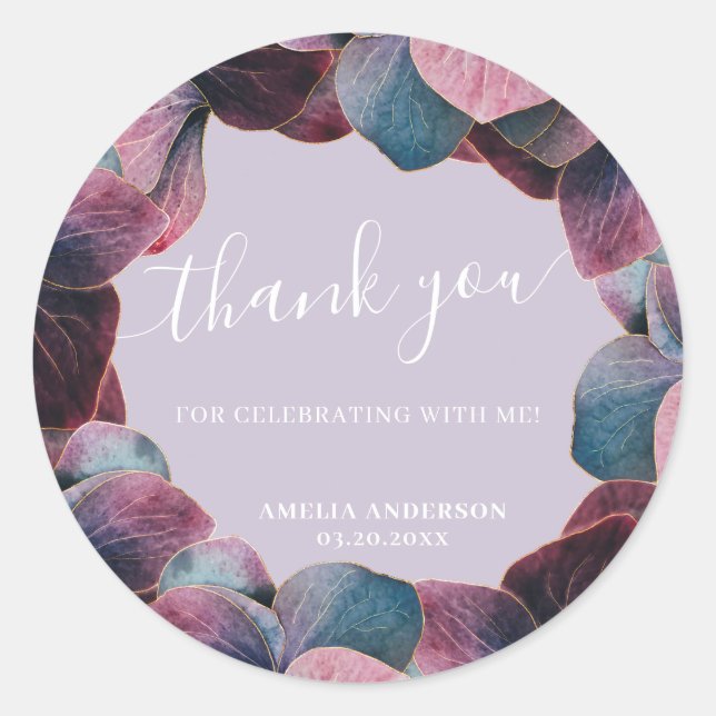 Sticker Rond Elégante Gold Blue Lavender Purple Hydrangeas Part (Devant)