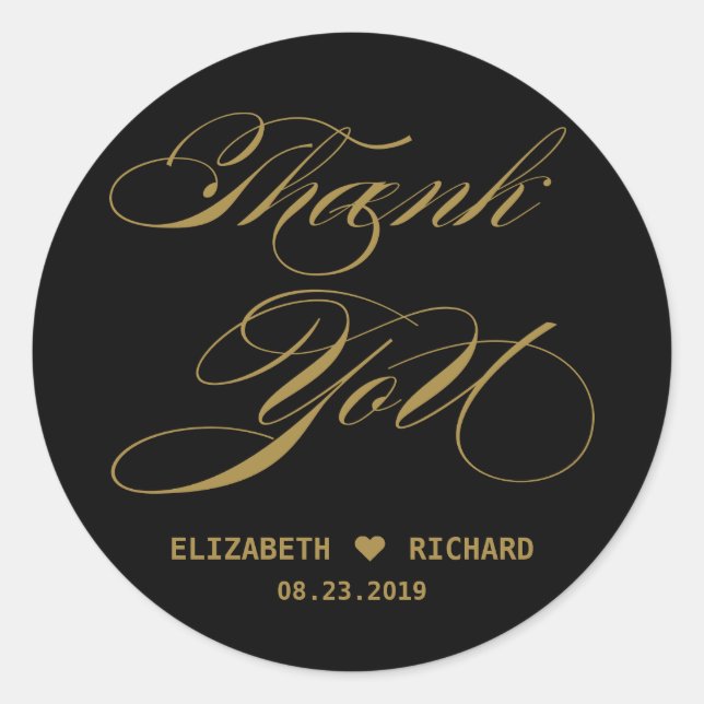 Sticker Rond Élégante Gold Calligraphie Merci Mariage Faveur (Devant)