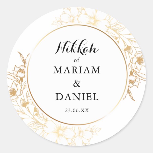 Sticker Rond Elégante Gold Floral Frontière Nikah Mariage musul (Devant)