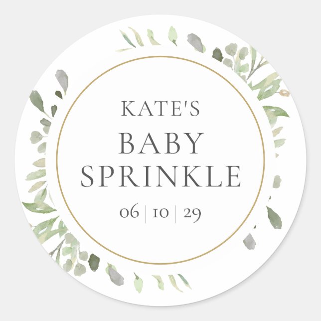 Sticker Rond Élégante Goutte d'Eau Dorée Baby Sprinkle (Devant)