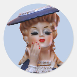 Sticker Rond Élégante Lady Head Vase Fancy Manicure Casquette