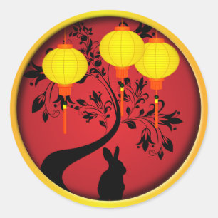 Sticker Rond Élégante Lanternes en or lapin chinois du Nouvel A