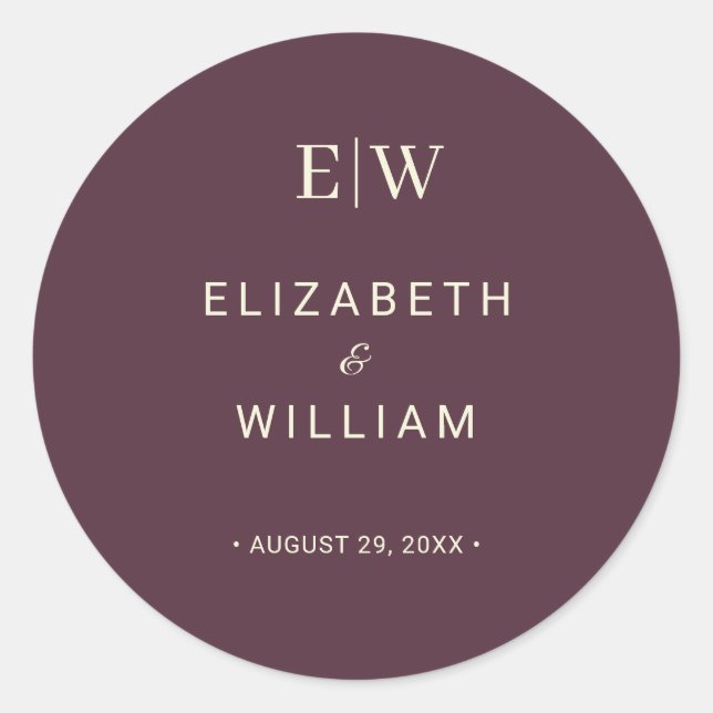 Sticker Rond Elégante laque simple cerise, Mariage Monogramme (Devant)